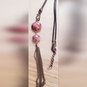 Vintage Peach Pink Crackle Agate Necklace With Tassle.